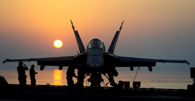 McDonnell Douglas F A 18 Hornet, Military aircraft, Aircraft, Sunset, Aircraft carrier HD Wallpaper Desktop Background