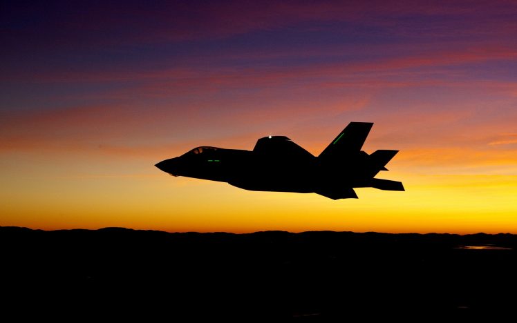 Lockheed Martin F 35 Lightning II, Military aircraft, Aircraft, Sunset, Silhouette HD Wallpaper Desktop Background