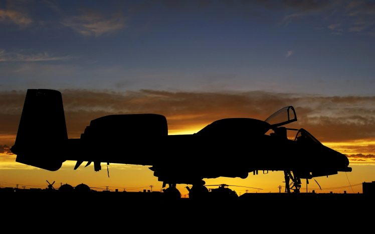 Fairchild A 10 Thunderbolt II, Aircraft, Military aircraft, Silhouette, Sunset HD Wallpaper Desktop Background