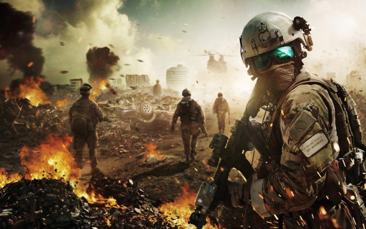Ghost Recon, Video games, Military, Special forces, War, Fire, Debris, Assault rifle HD Wallpaper Desktop Background
