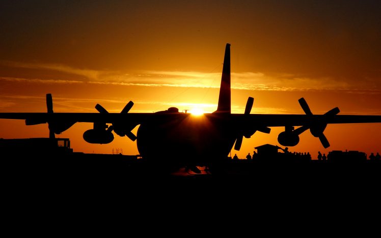 Lockheed C 130 Hercules, Aircraft, Military aircraft, Sunset, Silhouette HD Wallpaper Desktop Background
