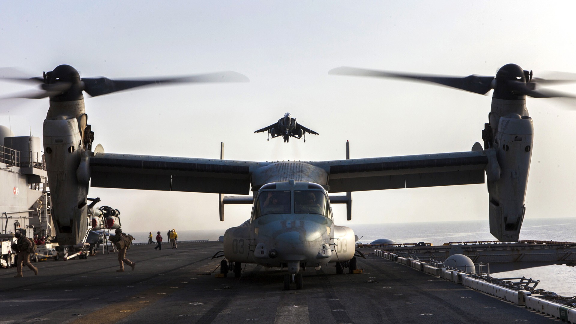 military aircraft, Aircraft carrier, Boeing Bell V 22 Osprey, Aircraft, AV 8B Harrier II Wallpaper