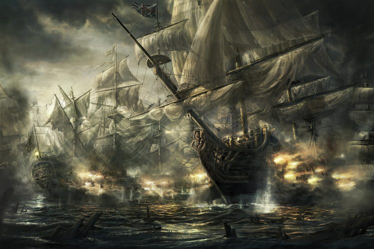 ship, Army, Ocean battle HD Wallpaper Desktop Background