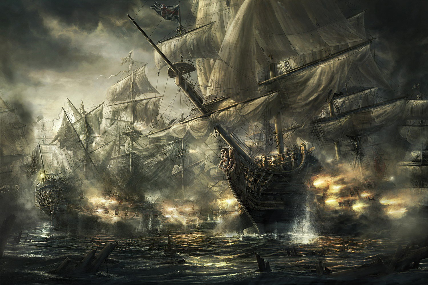 ship, Army, Ocean battle Wallpaper
