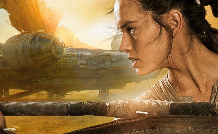 Daisy Ridley, Rey, Star Wars: The Force Awakens, Millennium Falcon HD Wallpaper Desktop Background