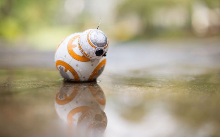 BB 8, Looking down, Star Wars, Reflection, Reflections, Water, Water drops, Toys HD Wallpaper Desktop Background