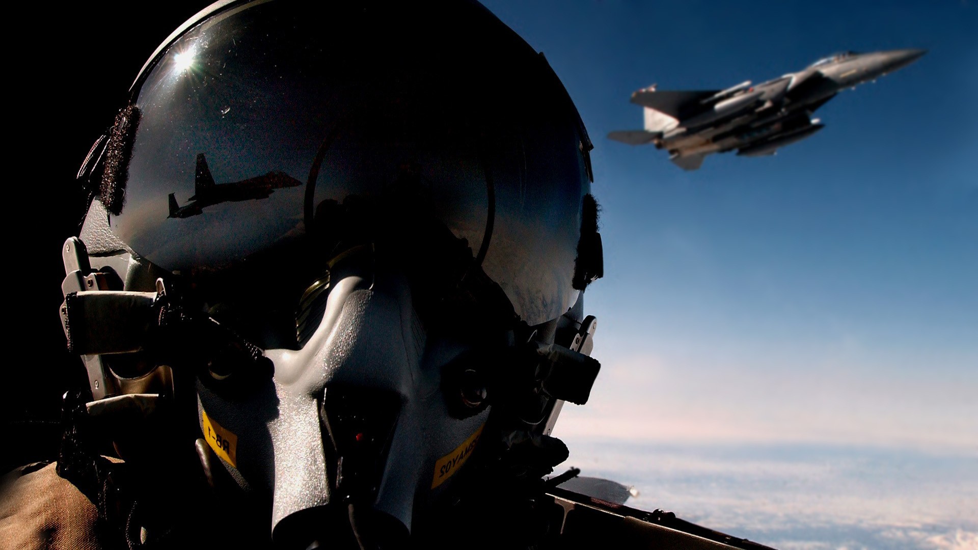pilot, Jet, Reflections, Clouds, Helmet, Aircraft, Military aircraft, McDonnell Douglas F 15 Eagle Wallpaper