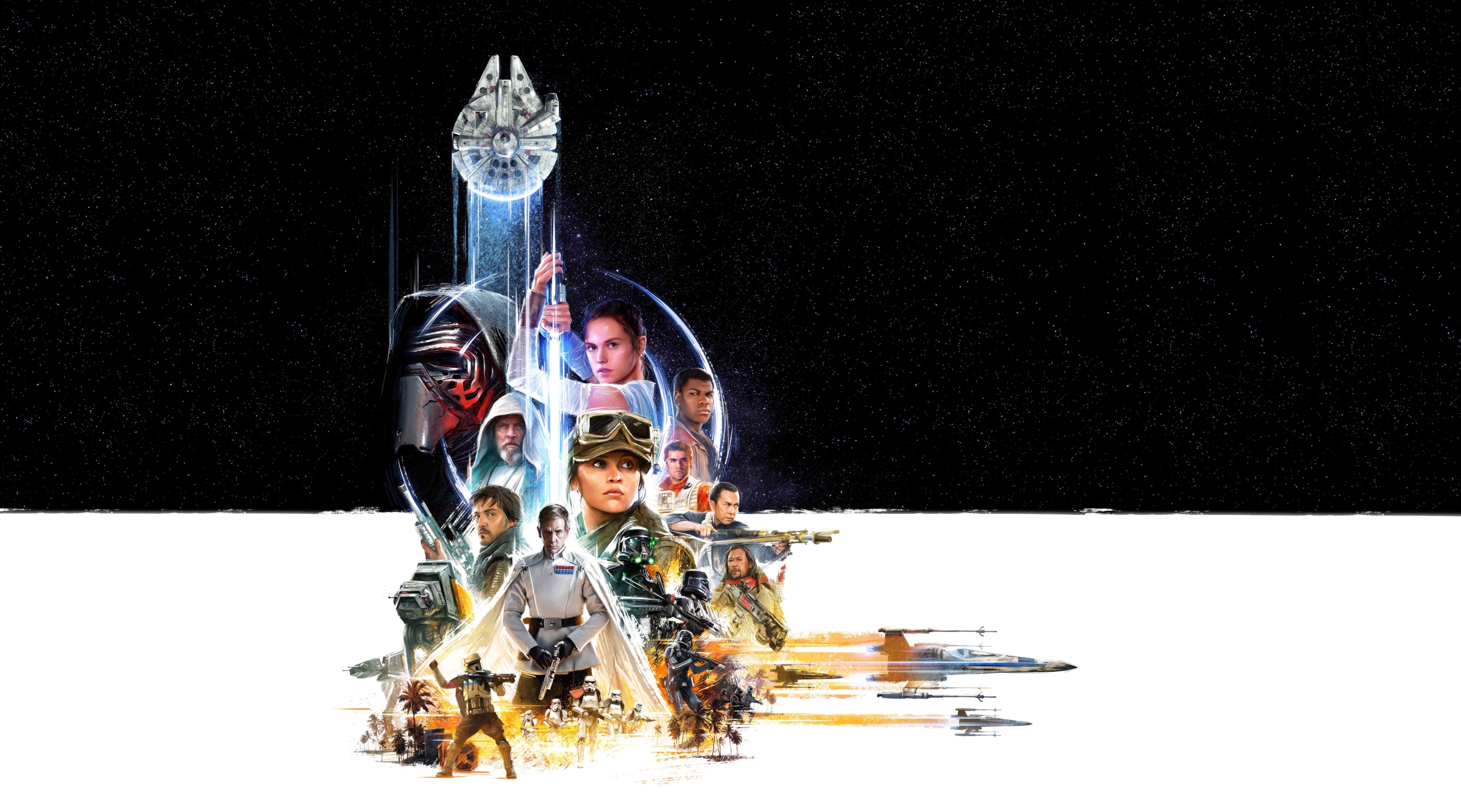 Kylo Ren, Rey, Luke Skywalker, Poe Dameron, Jyn Erso, Star Wars, Star Wars: The Force Awakens, Star Wars: Rogue One, Millennium Falcon Wallpaper