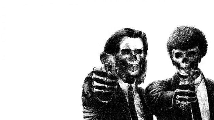 Pulp Fiction, Movies, Simple background, Skull, Drawing, White background HD Wallpaper Desktop Background