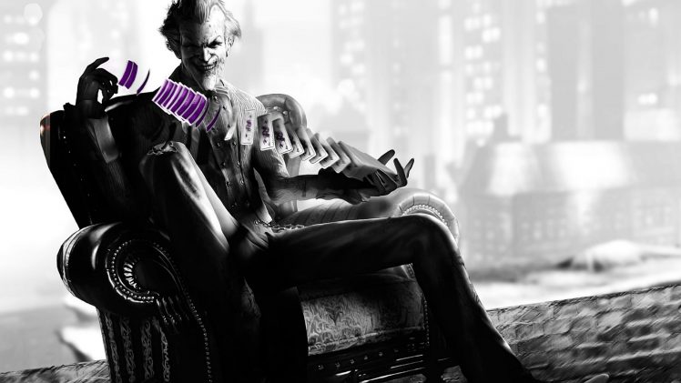 Joker, Couch, Armchairs, Cards, Video games, Movies, Batman, Selective coloring HD Wallpaper Desktop Background