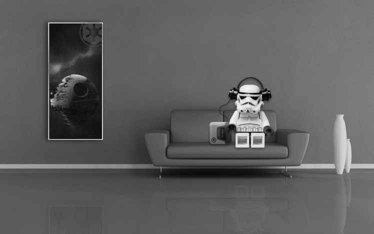 stormtrooper, Star Wars, LEGO Star Wars, Couch, Headphones, Music, Living rooms, Death Star, Reflection HD Wallpaper Desktop Background