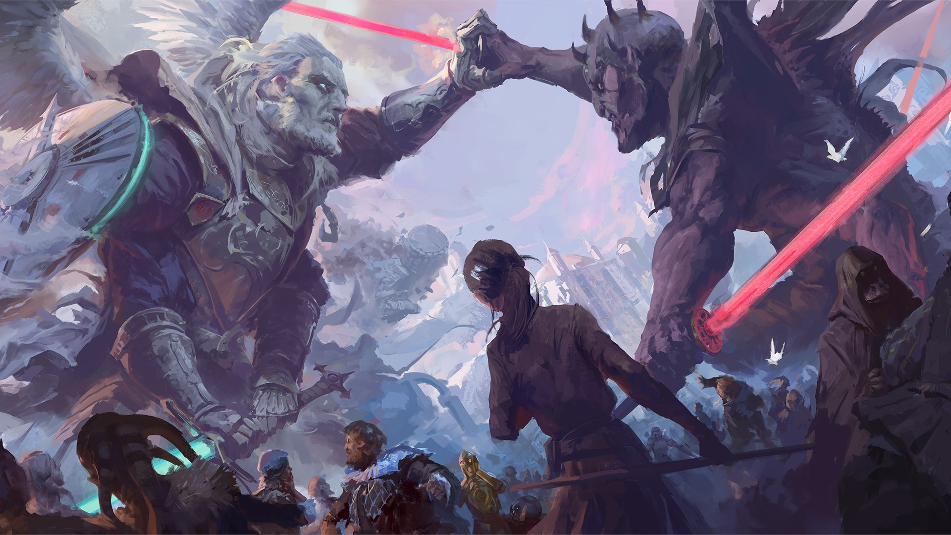 yuriy chemezov, Star Wars, Jedi, Sith, Lightsaber, Artwork, Science fiction, Battle Wallpaper