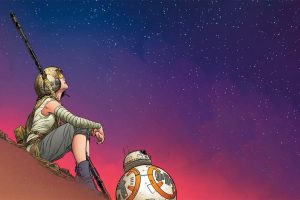 Rey, BB 8, Star Wars: The Force Awakens, Star Wars, Fan art, Artwork, Science fiction, Helmet