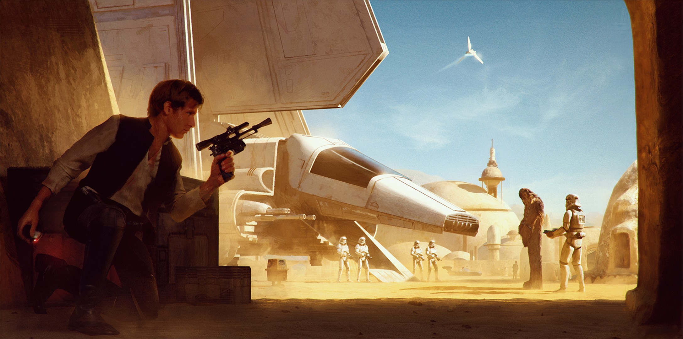 Han Solo, Chewbacca, Stormtrooper, Star Wars, Artwork Wallpaper