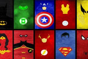 Wolverine, Collage, Superman, Captain America, Iron Man, The Flash, Batman