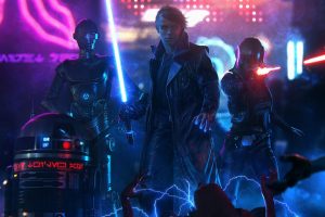 Luke Skywalker, Star Wars, Digital art, Cyberpunk