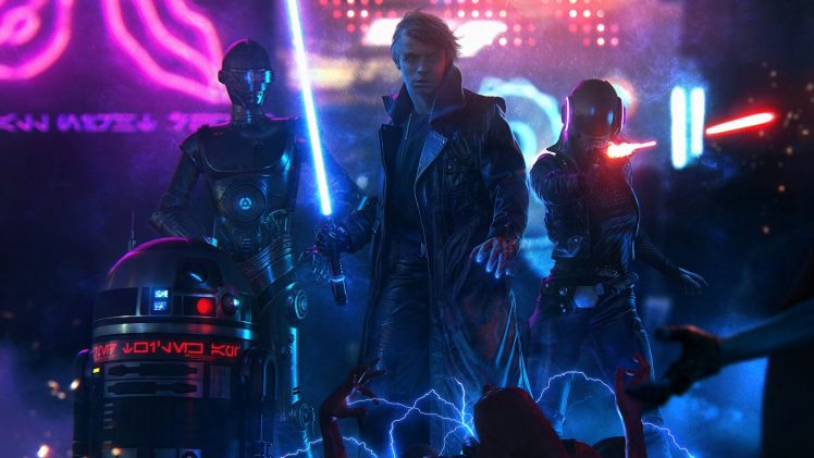 Luke Skywalker, Star Wars, Digital art, Cyberpunk HD Wallpaper Desktop Background
