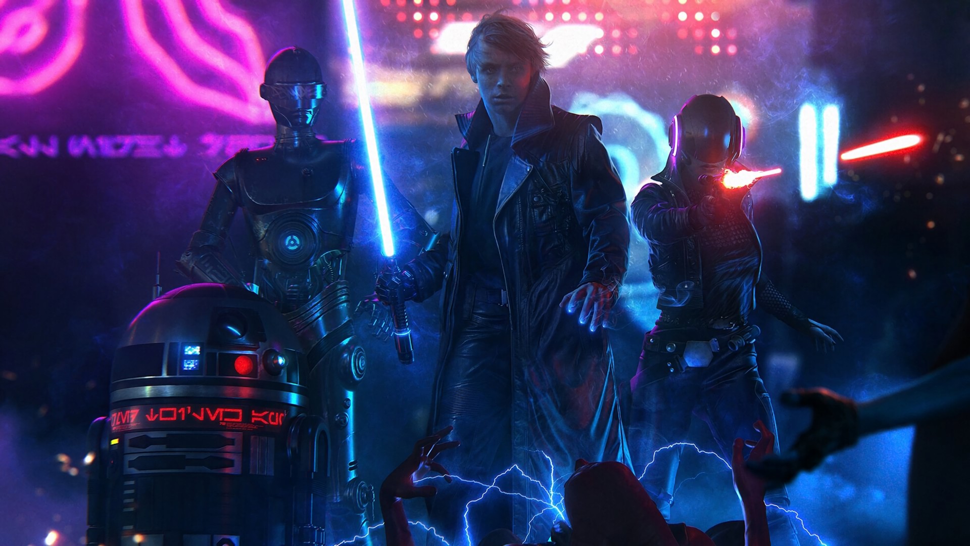 Luke Skywalker, Star Wars, Digital art, Cyberpunk Wallpaper