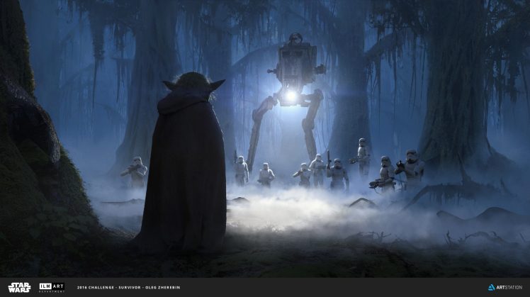 Yoda, Storm Troopers, Artwork, Star Wars, AT ST, Science fiction HD Wallpaper Desktop Background