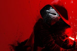 Kylo Ren, Star Wars: The Force Awakens, Red background, Lightsaber, Ultra wide