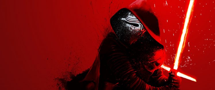 Kylo Ren, Star Wars: The Force Awakens, Red background, Lightsaber, Ultra wide HD Wallpaper Desktop Background