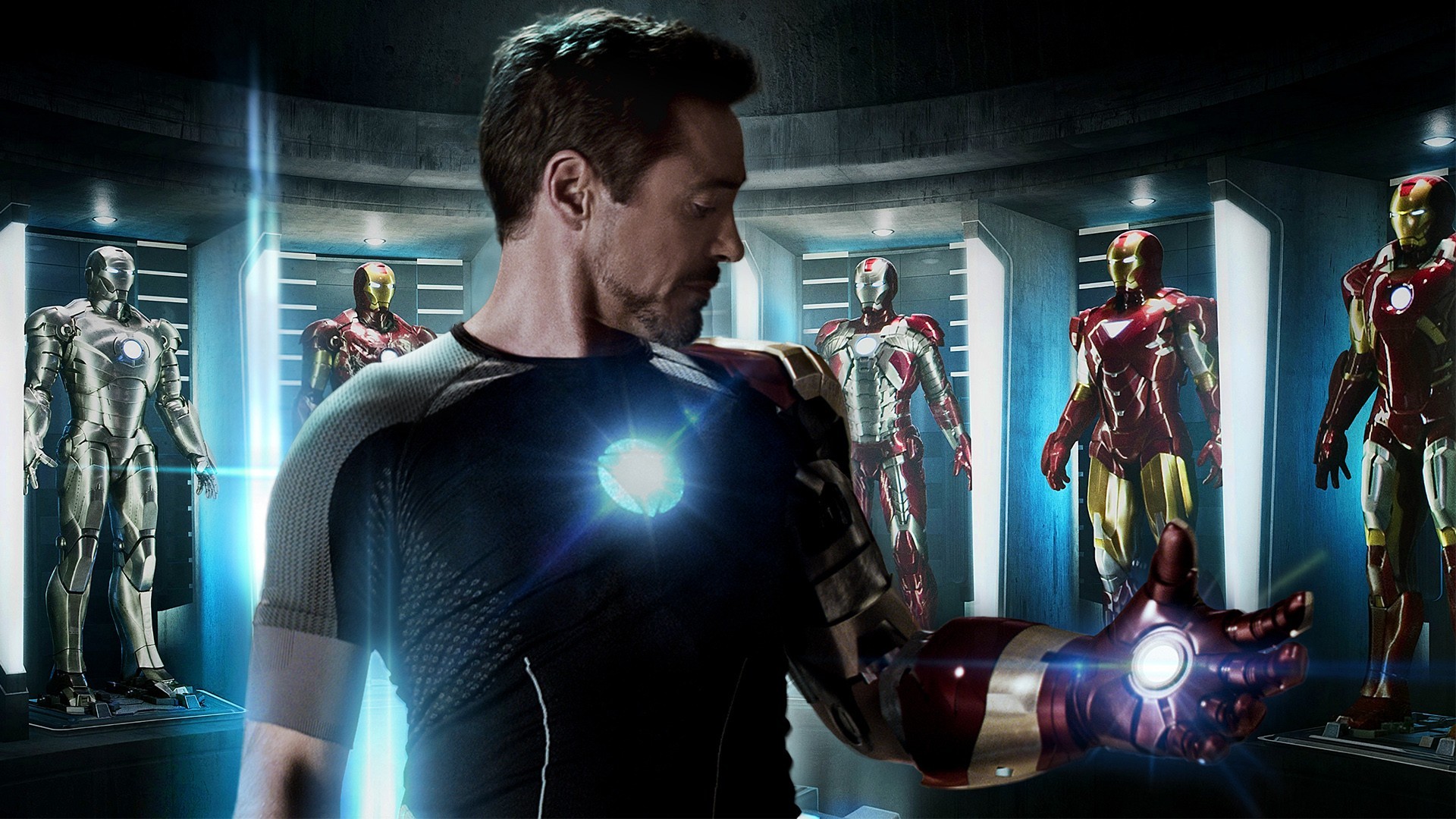 Tony Stark, Iron Man, Iron Man 3, Glowing, Robert Downey Jr. Wallpaper