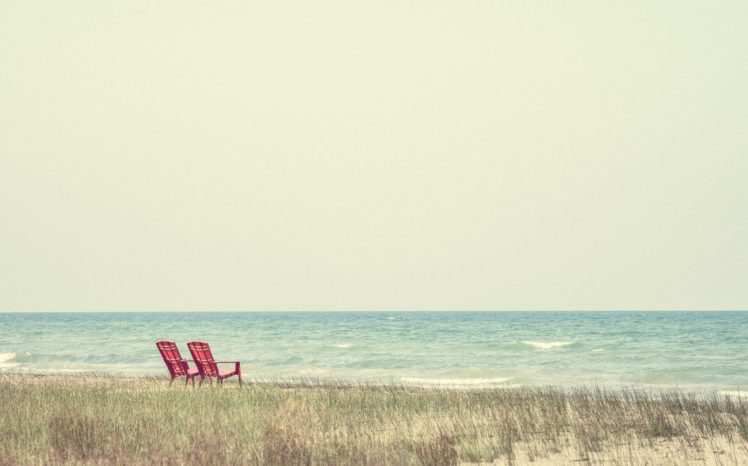 sea, Horizon, Sky, Water, Chair, Coast HD Wallpaper Desktop Background