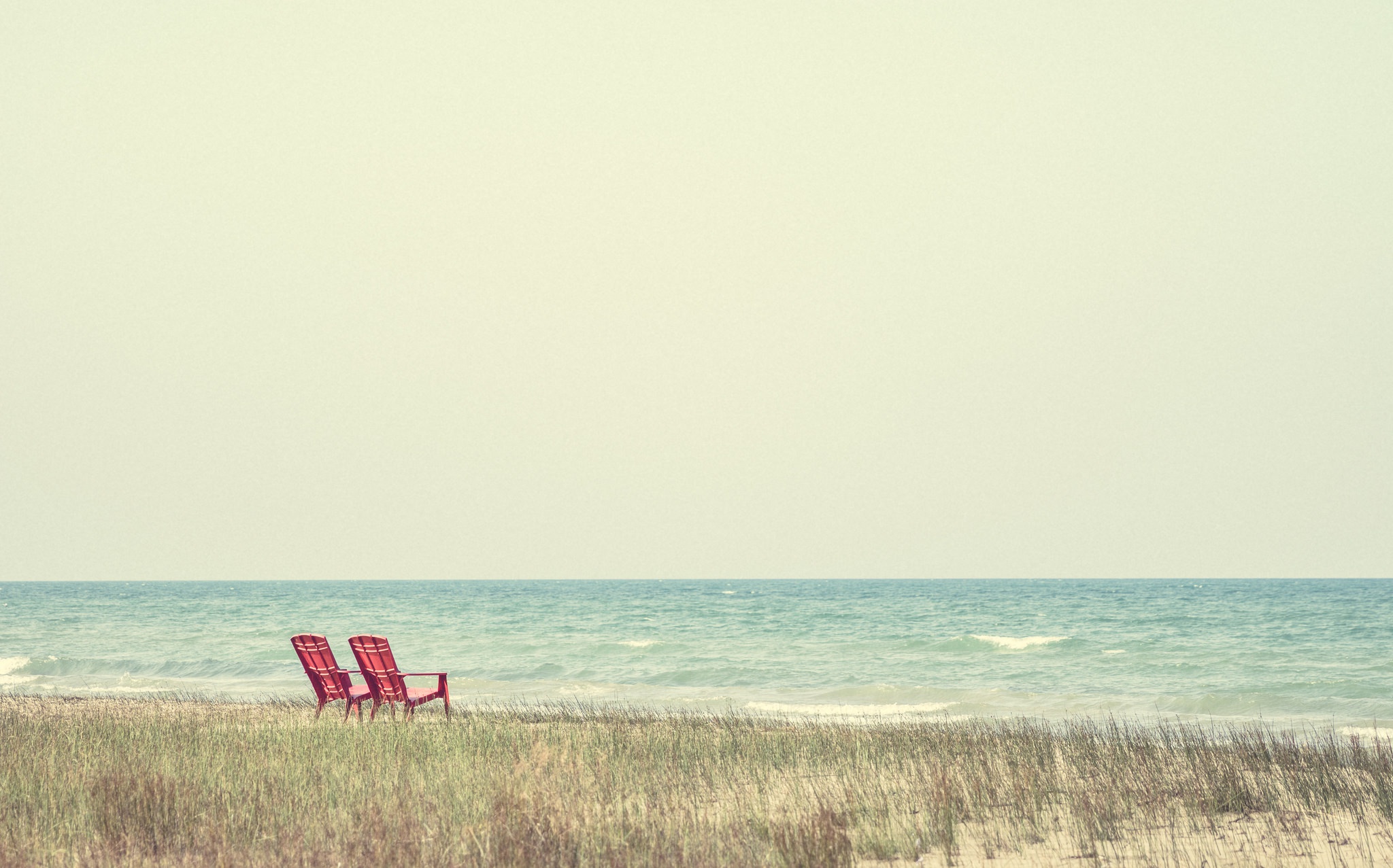 sea, Horizon, Sky, Water, Chair, Coast Wallpaper