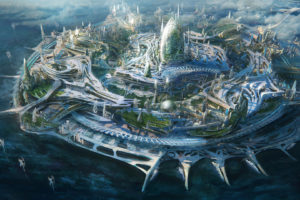 digital art, Science fiction, Island, Futuristic city