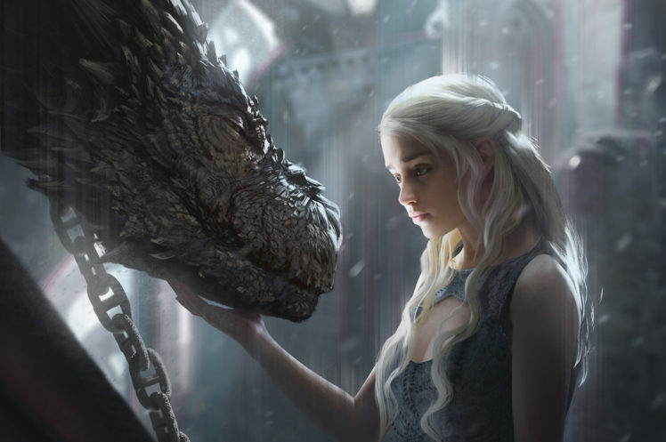 Daenerys Targaryen, Artwork, Fantasy art, Game of Thrones, Dragon, Fan art HD Wallpaper Desktop Background