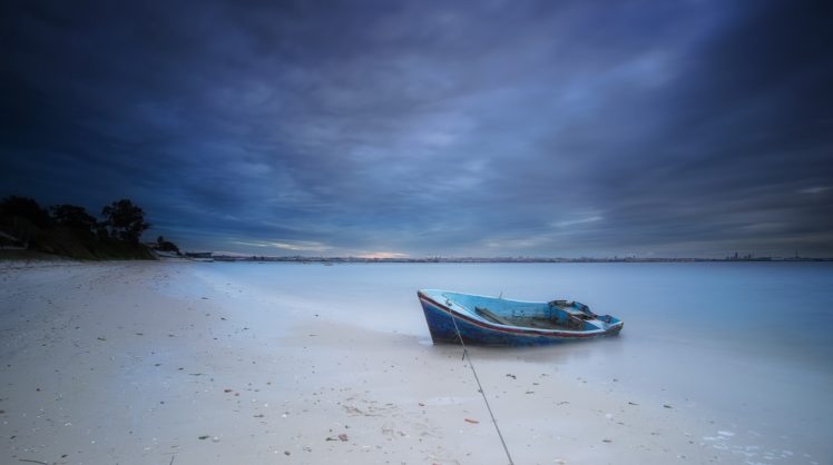 blue, Sky, Boat, Water, Nature HD Wallpaper Desktop Background