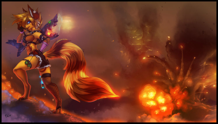 Anthro, Jinx (League of Legends), Furry, Pumzie, Explosion HD Wallpaper Desktop Background