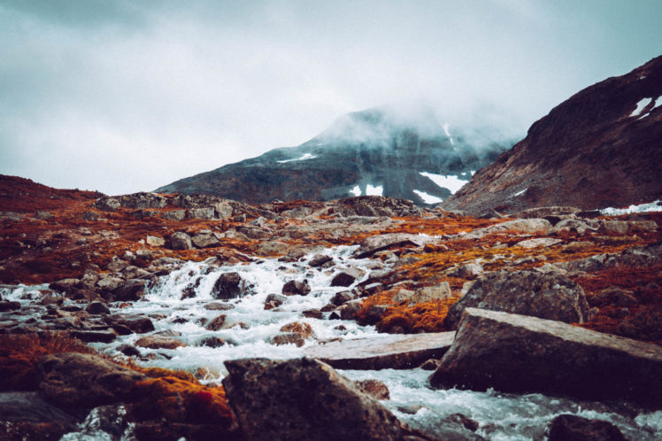 landscape, River, Norway, Mountains, Mist, Rock, Fall HD Wallpaper Desktop Background