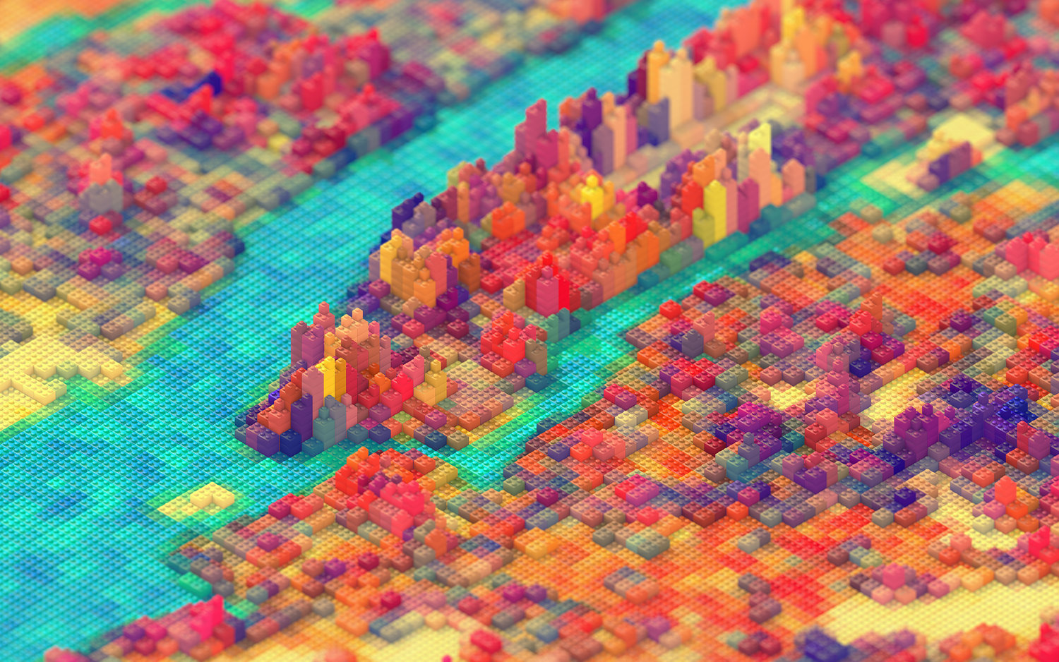 J. R. Schmidt, Digital art, Cityscape, Colorful, New York City, Manhattan, USA, LEGO, Bricks, Blurred Wallpaper