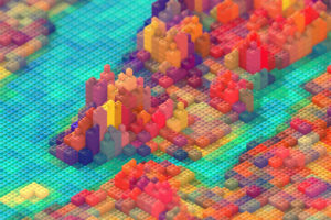 J. R. Schmidt, Digital art, Cityscape, Colorful, New York City, Manhattan, USA, LEGO, Bricks, Blurred