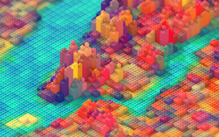 J. R. Schmidt, Digital art, Cityscape, Colorful, New York City, Manhattan, USA, LEGO, Bricks, Blurred HD Wallpaper Desktop Background
