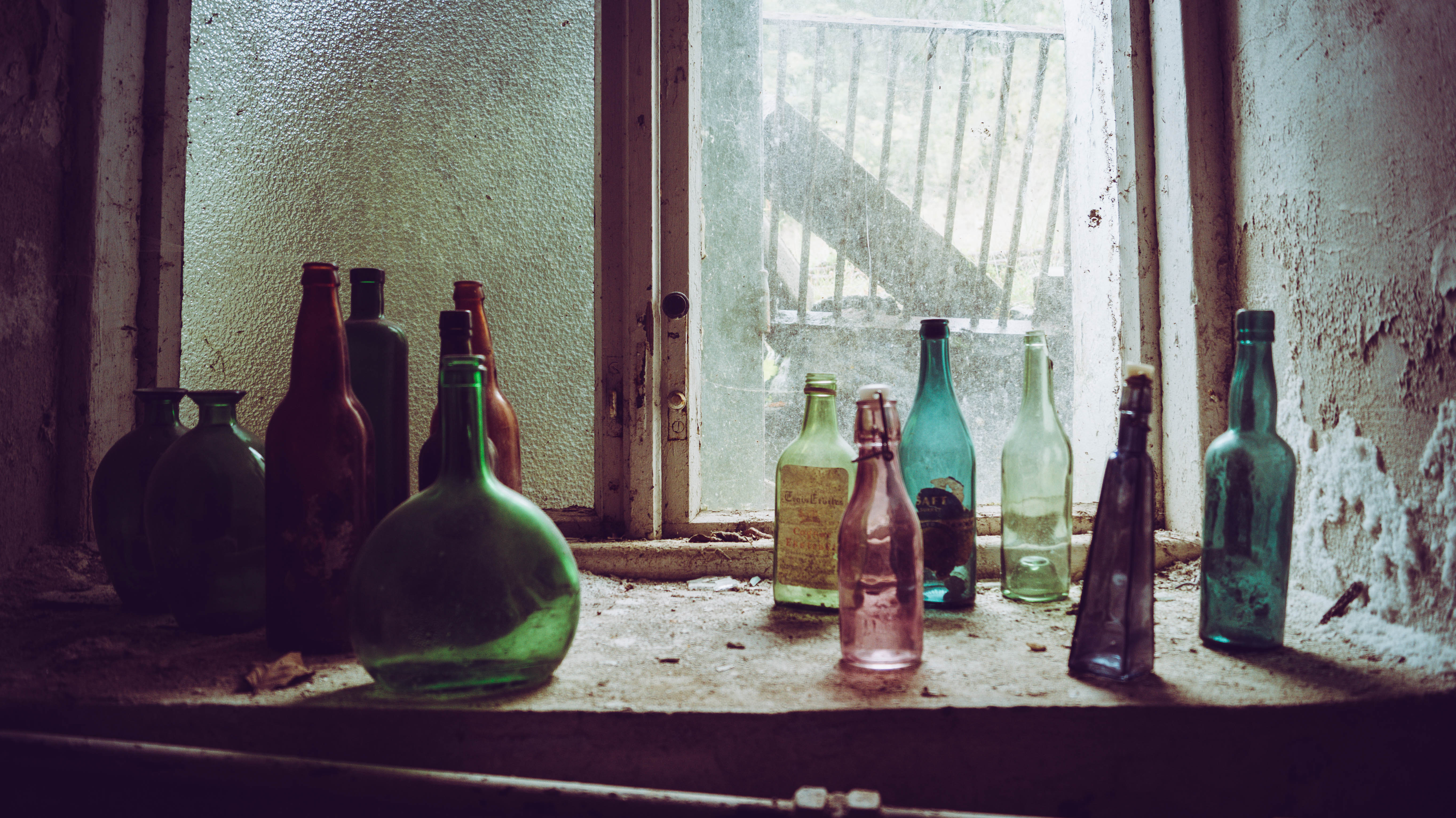 urbex, Bottles, Window, Abandoned, Urban decay Wallpaper