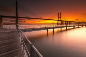 sunlight, Bridge, Sky, Water, Portugal, Vasco da Gama Bridge