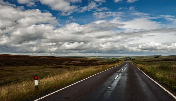 asphalt, Road, Sky, Horizon, Blue, Clouds, Field HD Wallpaper Desktop Background