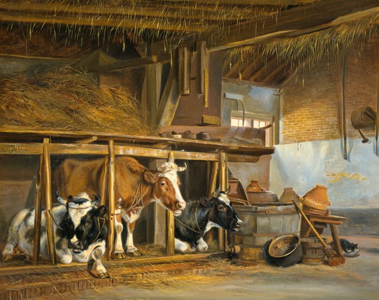 Jan van Ravenswaay, Artwork, Classical art, Painting, Cow HD Wallpaper Desktop Background