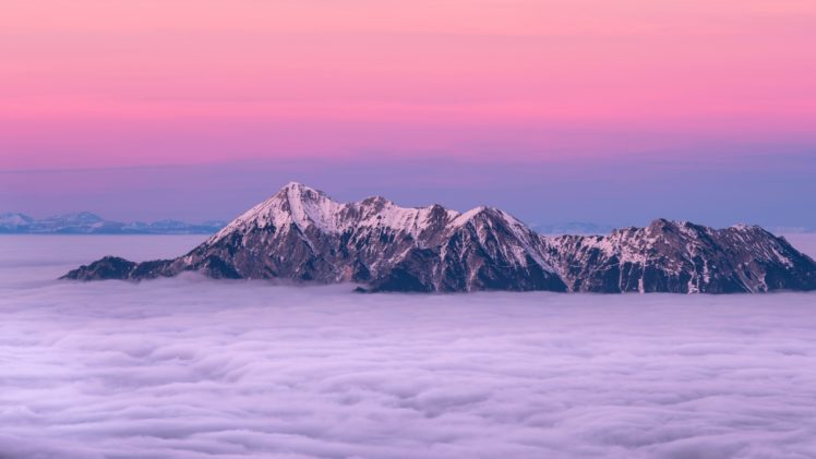 nature, Landscape, Mountains, Photography, Clouds, Snowy peak, Sunset, Mist, Iceland HD Wallpaper Desktop Background