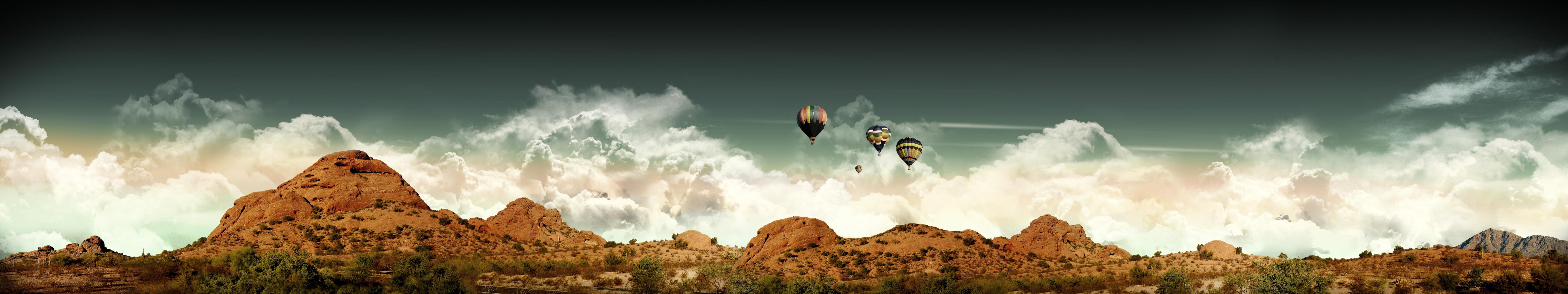 mountains, Hot air balloons Wallpaper