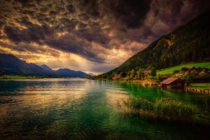 sky, Clouds, Water, Mountains, Landscape, Nature