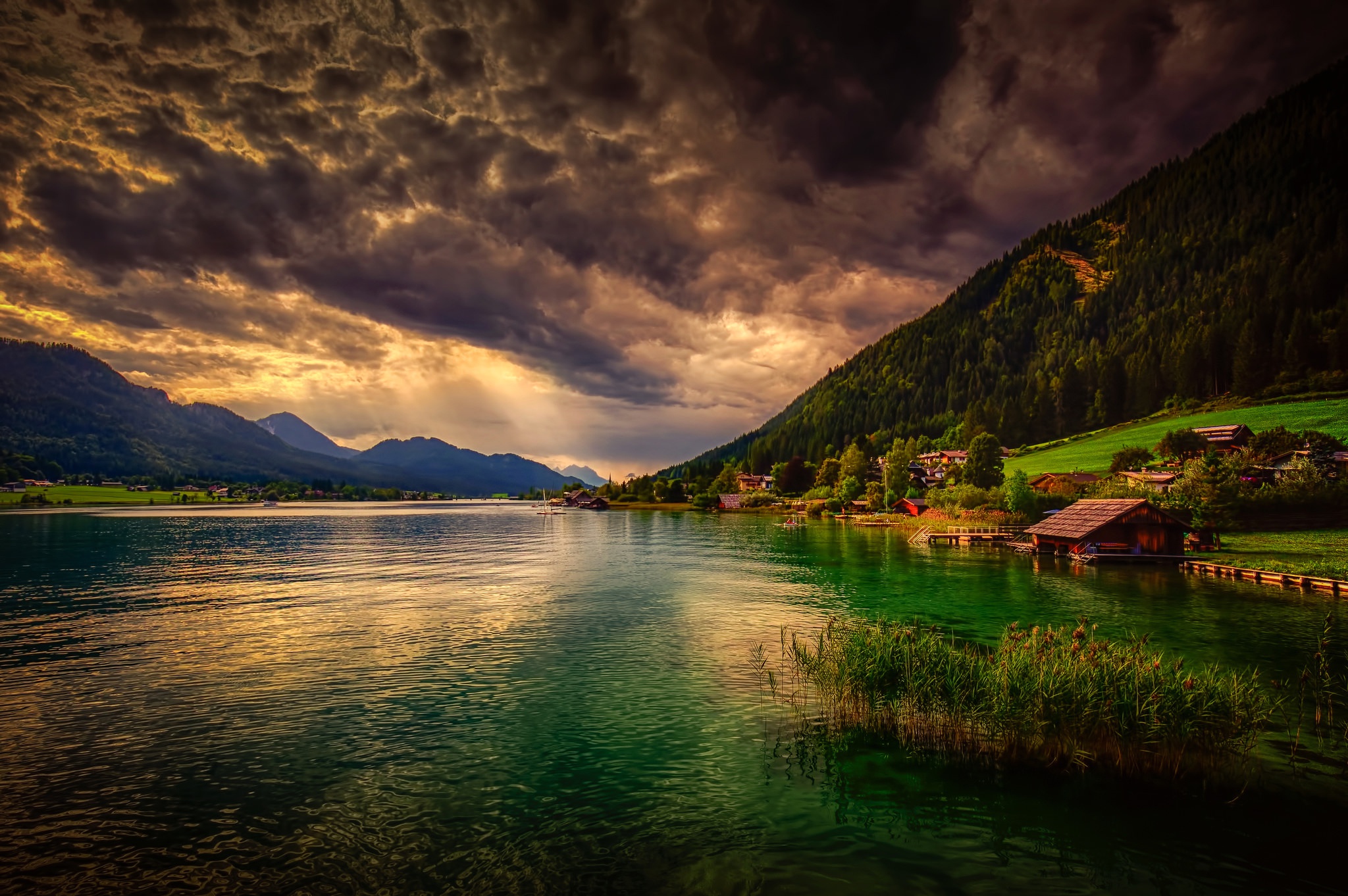 sky, Clouds, Water, Mountains, Landscape, Nature Wallpaper
