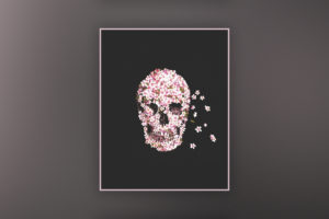 skull, Flowers, Simple background