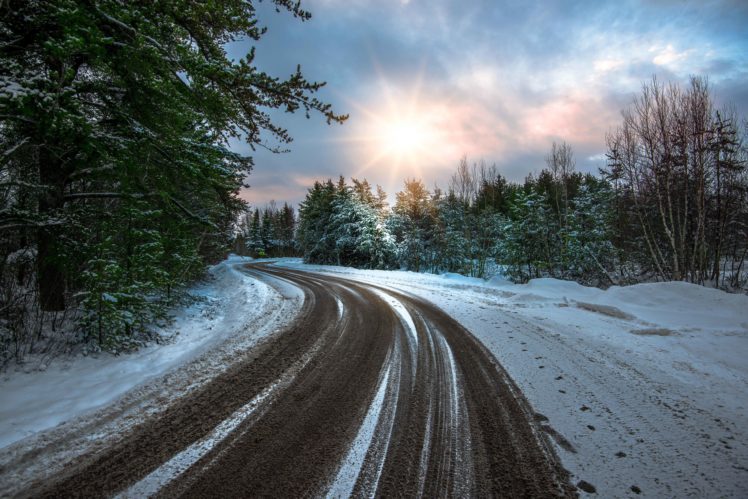 winter, Snow, Dirt, Sunlight, Road, Nature HD Wallpaper Desktop Background