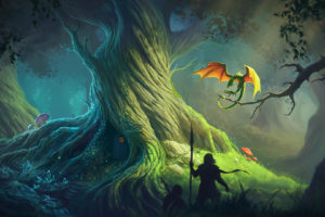 digital art, Forest, Dragon, Fantasy art