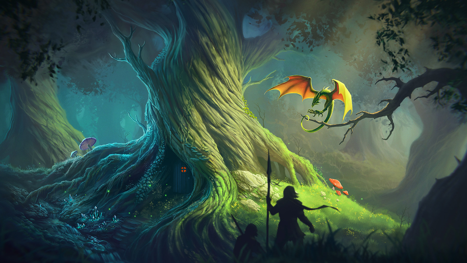 digital art, Forest, Dragon, Fantasy art Wallpaper