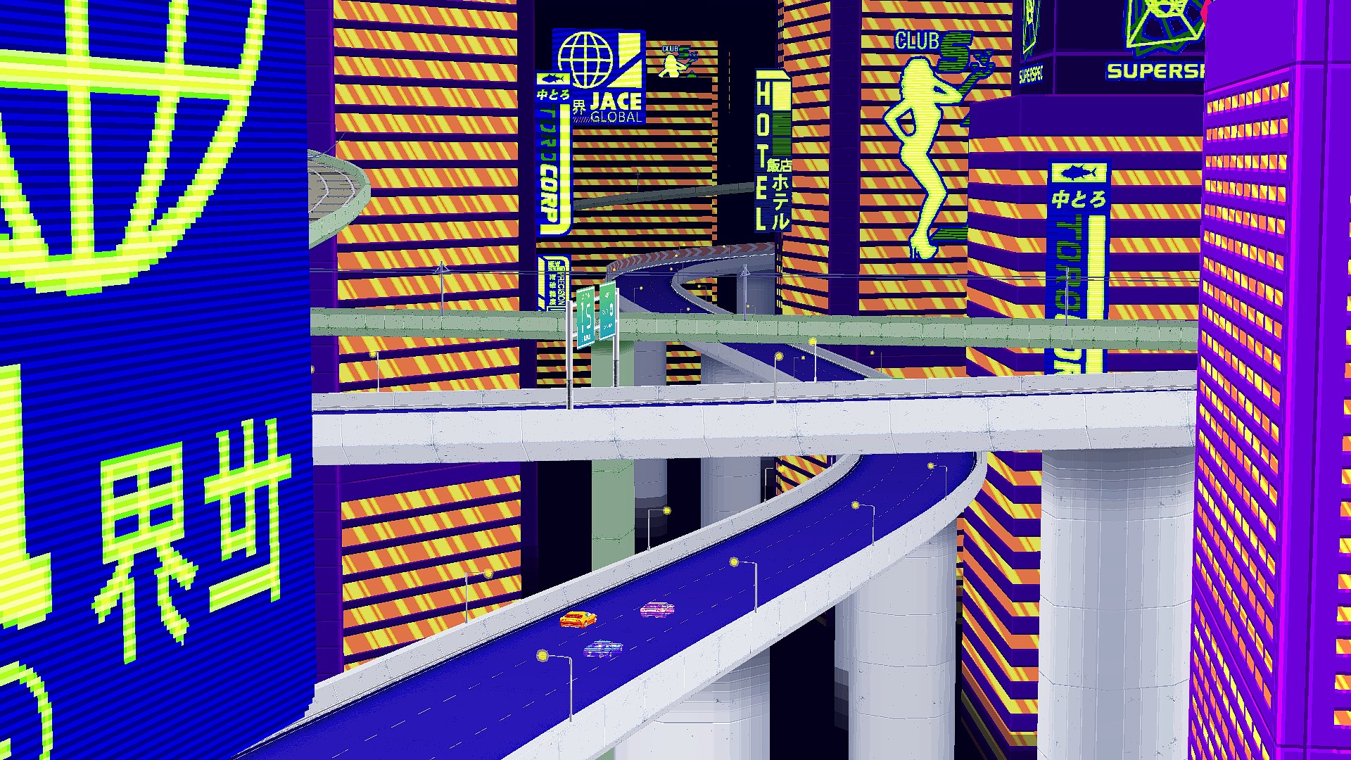Drift Stage, Pixel art, City, Freeway, Video games, Car Wallpaper