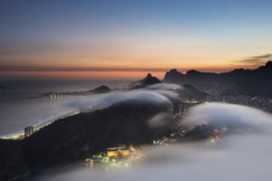 nature, Landscape, Mountains, Evening, Mist, National Geographic, Cityscape, City lights, Rio de Janeiro, Brasil, Sea, Sunset, Hill